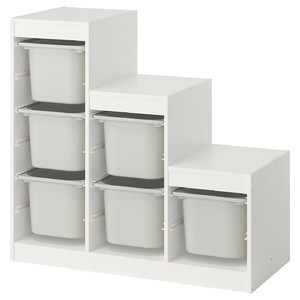 TROFAST Storage combination with boxes, white/grey, 99x44x94 cm