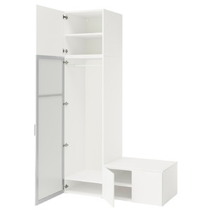 PLATSA Wardrobe with 4 doors, white STRAUMEN mirror glass /FONNES white, 140x57x241 cm