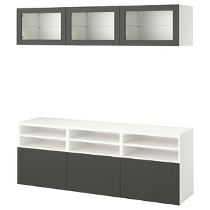 BESTÅ TV storage combination/glass doors, white Sindvik/Lappviken dark grey, 180x42x192 cm