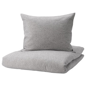 VÄSTKUSTROS Duvet cover and 2 pillowcases, dark grey/white, 200x200/50x60 cm