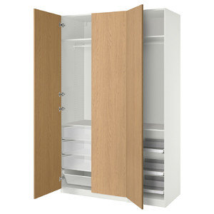 PAX / STORKLINTA Wardrobe combination, white/oak effect, 150x60x236 cm