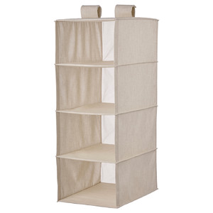 RÅGODLING Hanging storage w 4 compartments, textile/beige, 36x45x92 cm