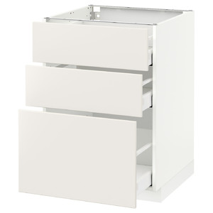 METOD/MAXIMERA Base cabinet with 3 drawers, white, Veddinge white, 60x60 cm