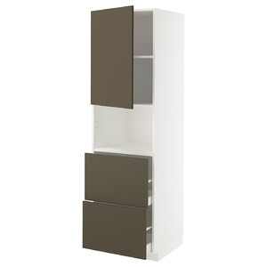 METOD / MAXIMERA Hi cab f micro w door/2 drawers, white/Havstorp brown-beige, 60x60x200 cm