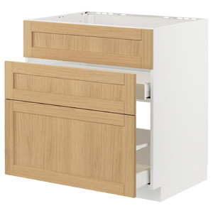 METOD / MAXIMERA Base cab f sink+3 fronts/2 drawers, white/Forsbacka oak, 80x60 cm