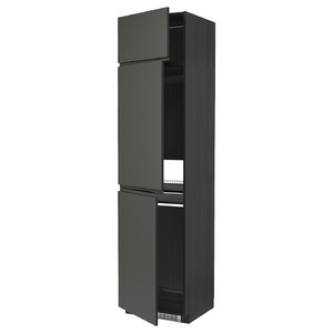 METOD High cab f fridge/freezer w 3 doors, black/Voxtorp dark grey, 60x60x240 cm