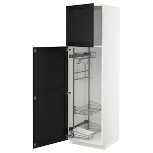 METOD High cabinet with cleaning interior, white/Lerhyttan black stained, 60x60x200 cm