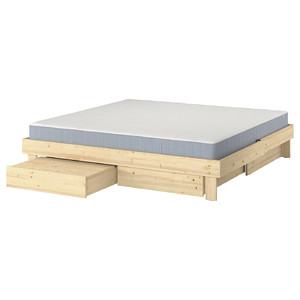 GLAMBERGET Bed frame with storage and mattress, pine/Vesteröy medium firm, 160x200 cm