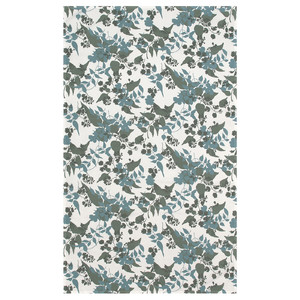 RINGBUK Tablecloth, white green/blue/leaves, 145x240 cm