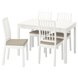 EKEDALEN / EKEDALEN Table and 4 chairs, white/Hakebo beige, 120/180 cm
