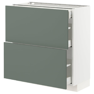 METOD / MAXIMERA Base cab with 2 fronts/3 drawers, white/Bodarp grey-green, 80x37 cm