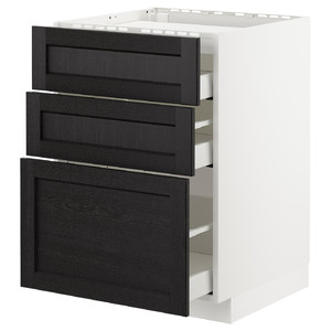 METOD / MAXIMERA Base cab f hob/3 fronts/3 drawers, white, Lerhyttan black stained, 60x60 cm