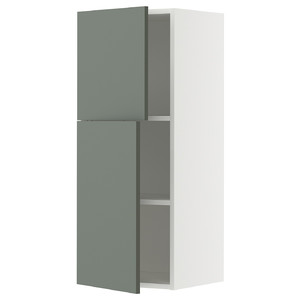 METOD Wall cabinet with shelves/2 doors, white/Nickebo matt grey-green, 40x100 cm