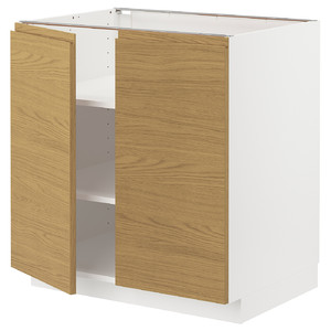 METOD Base cabinet with shelves/2 doors, white/Voxtorp oak effect, 80x60 cm