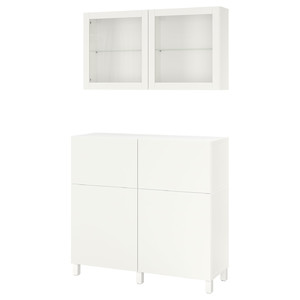 BESTÅ Storage combination w doors/drawers, white/Lappviken/Stubbarp white clear glass, 120x42x213 cm