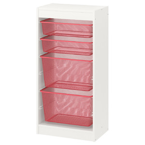 TROFAST Storage combination with boxes, white/light red, 46x30x94 cm