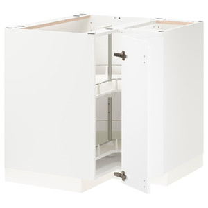 METOD Corner base cabinet with carousel, white/Voxtorp matt white, 88x88 cm