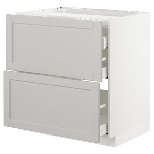 METOD / MAXIMERA Base cab f hob/2 fronts/3 drawers, white/Lerhyttan light grey, 80x60 cm