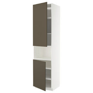 METOD High cab f micro w 2 doors/shelves, white/Havstorp brown-beige, 60x60x240 cm