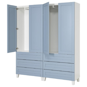 PLATSA Wardrobe with 4 doors+6 drawers, white/Sannidal blue, 160x42x191 cm