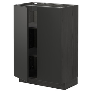 METOD Base cabinet with shelves/2 doors, black/Kungsbacka anthracite, 60x37 cm