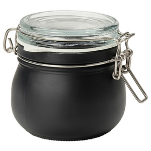KORKEN Jar with lid, clear glass/black, 0.5 l