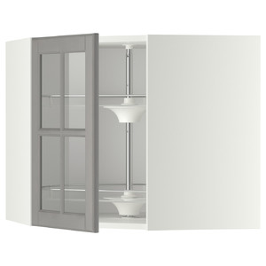 METOD Corner wall cab w carousel/glass dr, white/Bodbyn grey, 68x60 cm