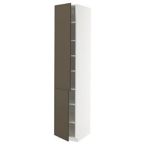 METOD High cabinet with shelves/2 doors, white/Havstorp brown-beige, 40x60x220 cm