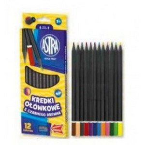 Astra Black Wood Coloured Pencils 12 Colours + Sharpener