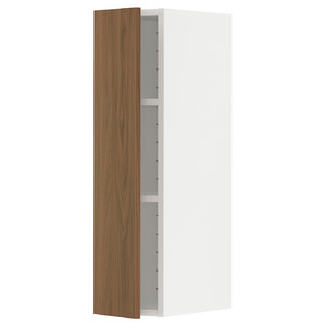 METOD Wall cabinet with shelves, white/Tistorp brown walnut effect, 20x80 cm