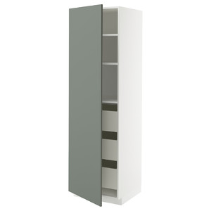 METOD / MAXIMERA High cabinet with drawers, white/Nickebo matt grey-green, 60x60x200 cm