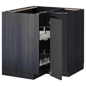 METOD Corner base cabinet with carousel, black/Upplöv matt anthracite, 88x88 cm
