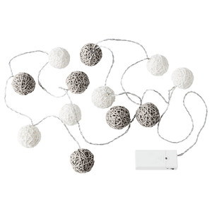 LIVSÅR LED string light with 12 lights, indoor, battery operated gray/white