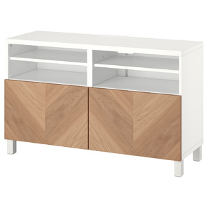 BESTÅ TV bench with doors, white/Hedeviken/Stubbarp oak veneer, 120x42x74 cm