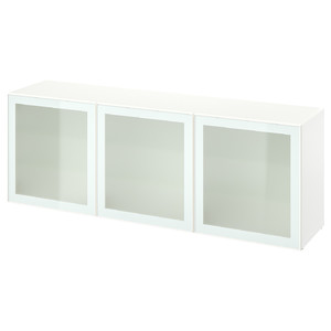 BESTÅ Storage combination with doors, white Glassvik/white/light green clear glass, 180x42x65 cm