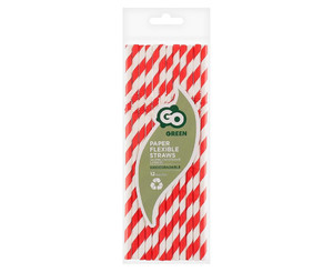 Paper Flexible Drinking Straws 12pcs, 6x200mm, red stripes