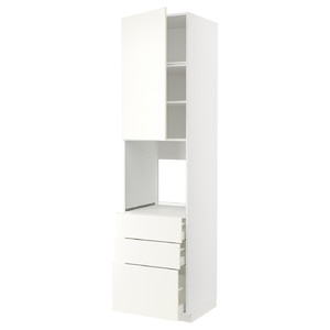 METOD / MAXIMERA High cab f oven w door/3 drawers, white/Vallstena white, 60x60x240 cm