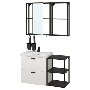 ENHET / TVÄLLEN Bathroom furniture, set of 15, white/anthracite Saljen tap, 102x43x65 cm