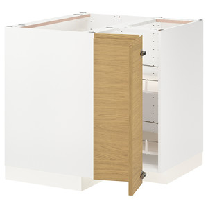 METOD Corner base cabinet with carousel, white/Voxtorp oak effect, 88x88 cm