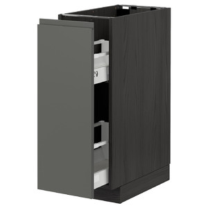 METOD Base cabinet/pull-out int fittings, black/Voxtorp dark grey, 30x60 cm