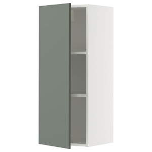 METOD Wall cabinet with shelves, white/Nickebo matt grey-green, 40x100 cm