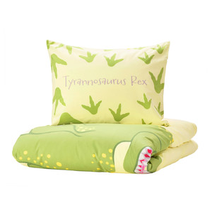 JÄTTELIK Quilt cover and pillowcase, Tyrannosaurus Rex/Triceratops, yellow, 150x200/50x60 cm