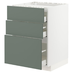 METOD / MAXIMERA Base cab f hob/3 fronts/3 drawers, white/Bodarp grey-green, 60x60 cm