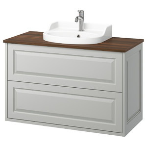 TÄNNFORSEN / RUTSJÖN Wash-stnd w drawers/wash-basin/tap, light grey/brown walnut effect, 102x49x76 cm