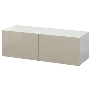 BESTÅ Shelf unit with doors, white, Selsviken high-gloss/beige, 120x40x38 cm