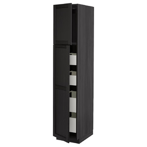 METOD / MAXIMERA Hi cab w 2 doors/4 drawers, black/Lerhyttan black stained, 40x60x200 cm