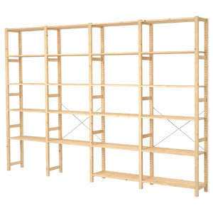 IVAR 4 sections/shelves, pine, 344x30x226 cm