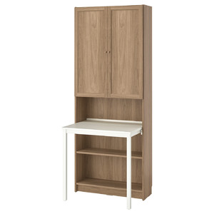 BILLY / OXBERG Bookcase with desk, oak effect/white, 80x202 cm