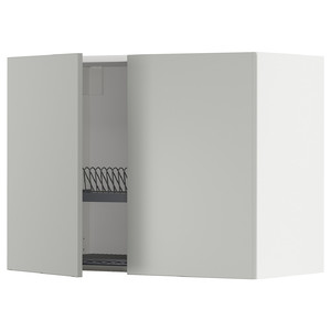 METOD Wall cabinet w dish drainer/2 doors, white/Havstorp light grey, 80x60 cm