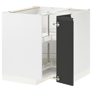 METOD Corner base cabinet with carousel, white/Upplöv matt anthracite, 88x88 cm